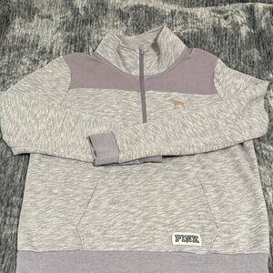 PINK Victoria's Secret Women’s Zip-Up Sweater - Light Gray and Purple EUC